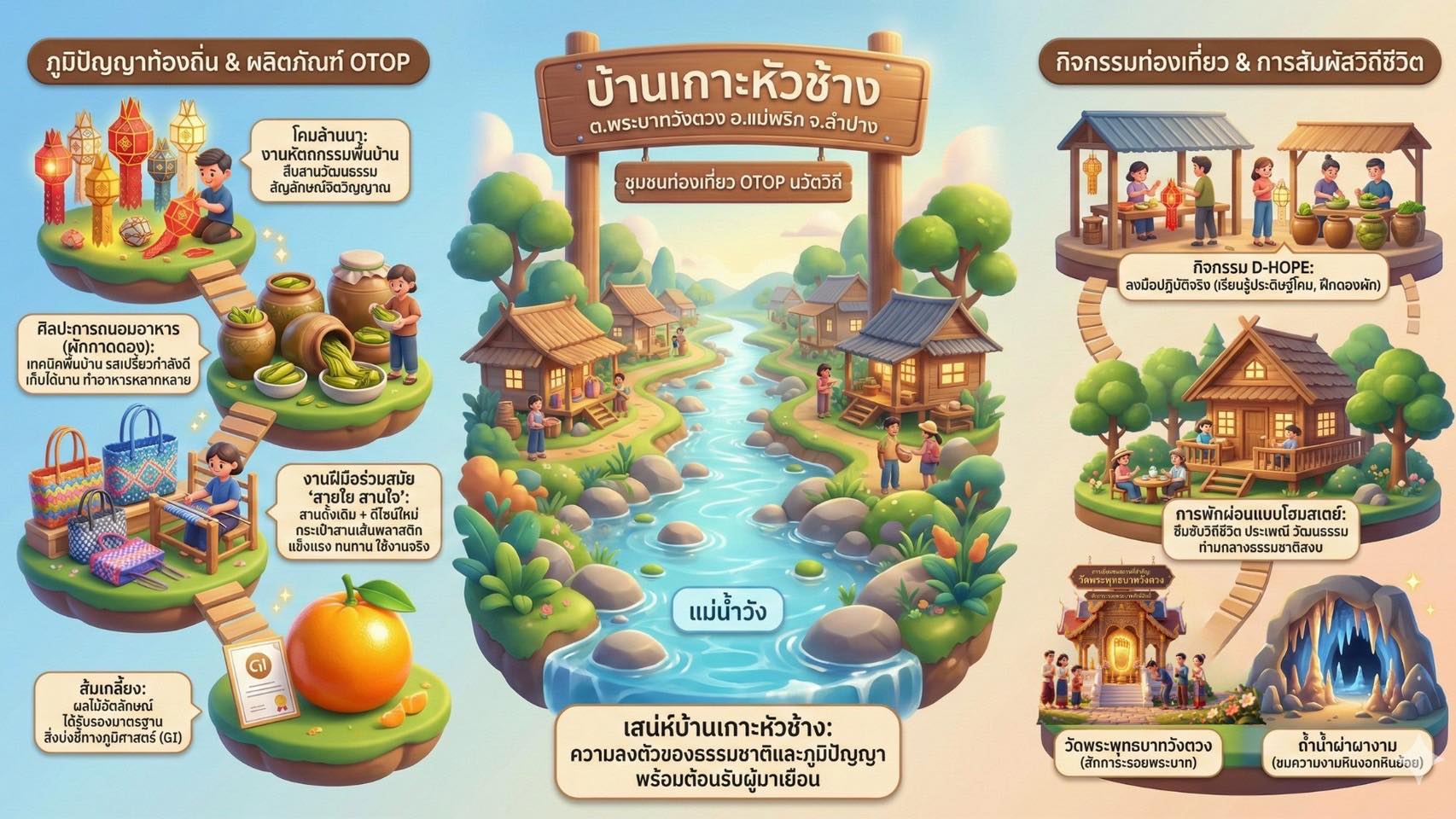 พช.แม่พริก ประชาสัมพันธ์ ชุมชนท่องเที่ยว OTOP นวัตวิถี บ้านเกาะหัวช้าง อ.แม่พริก จ.ลำปาง