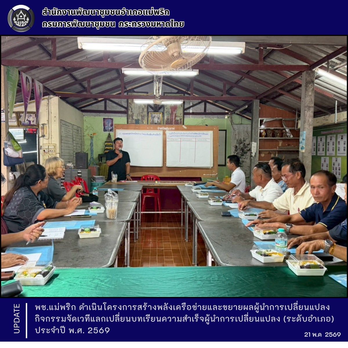 พช.แม่พริก ดำเนินโครงการสร้างพลังเครือข่ายและขยายผลผู้นำการเปลี่ยนแปลง กิจกรรมจัดเวทีแลกเปลี่ยนบทเรียนความสำเร็จผู้นำการเปลี่ยนแปลง (ระดับอำเภอ) ประจำปี พ.ศ. 2569
