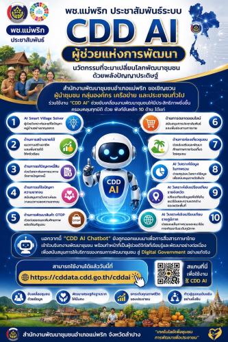 พช.แม่พริก ประชาสัมพันธ์ระบบ CDD AI  ผู้ช่วยแห่งการพัฒนา นวัตกรรมที่จะมาเปลี่ยนโลกพัฒนาชุมชนด้วยพลังปัญญาประดิษฐ์